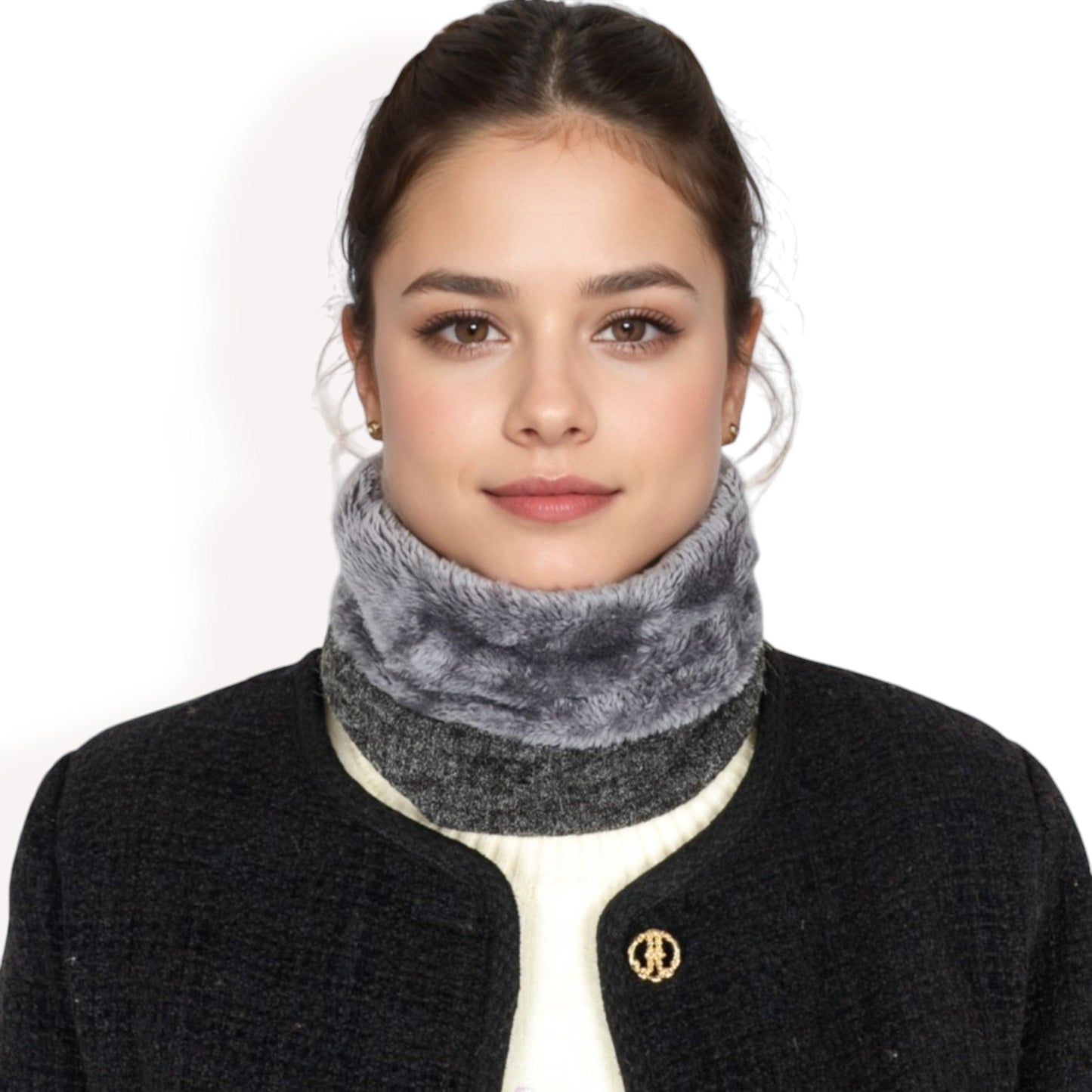 Ribbed Knit Neck Warmer with Fleece Lining for Winter Warmth and Comfort