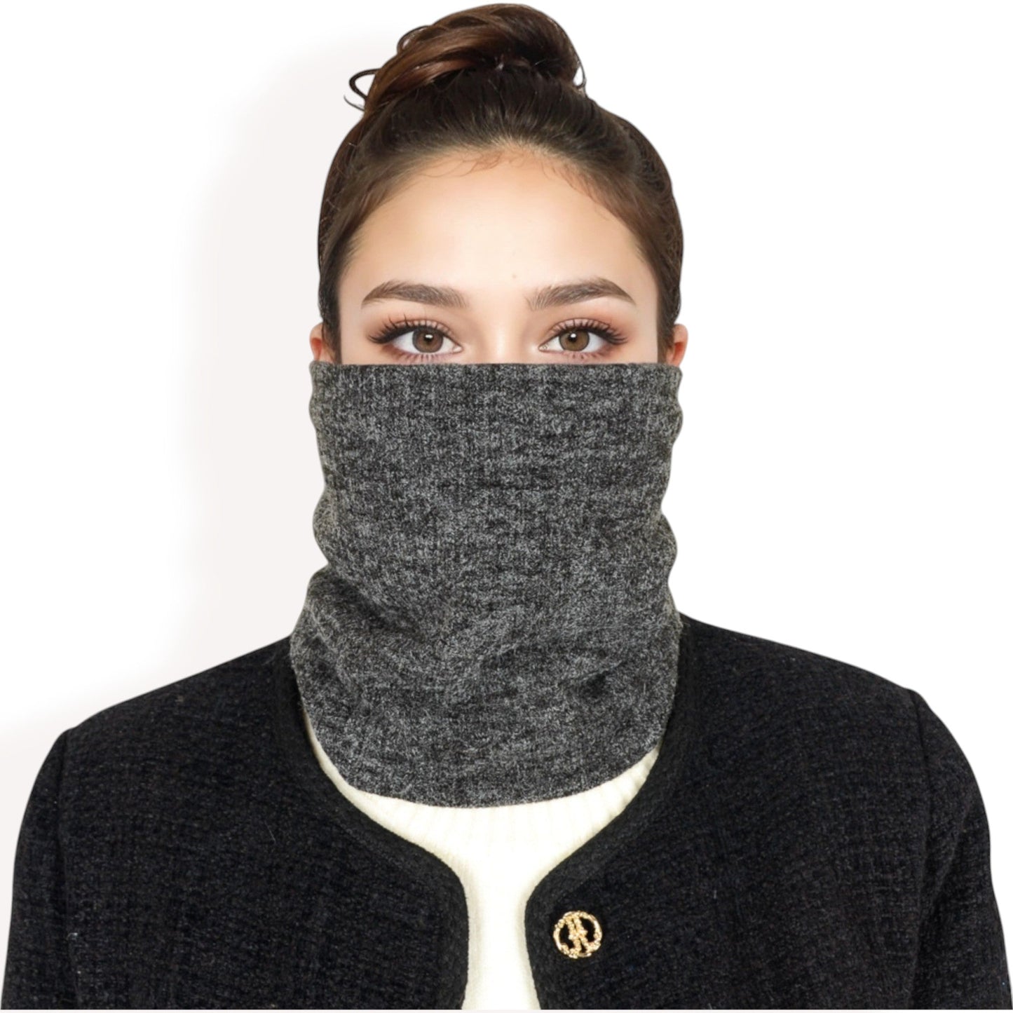 Ribbed Knit Neck Warmer with Fleece Lining for Winter Warmth and Comfort