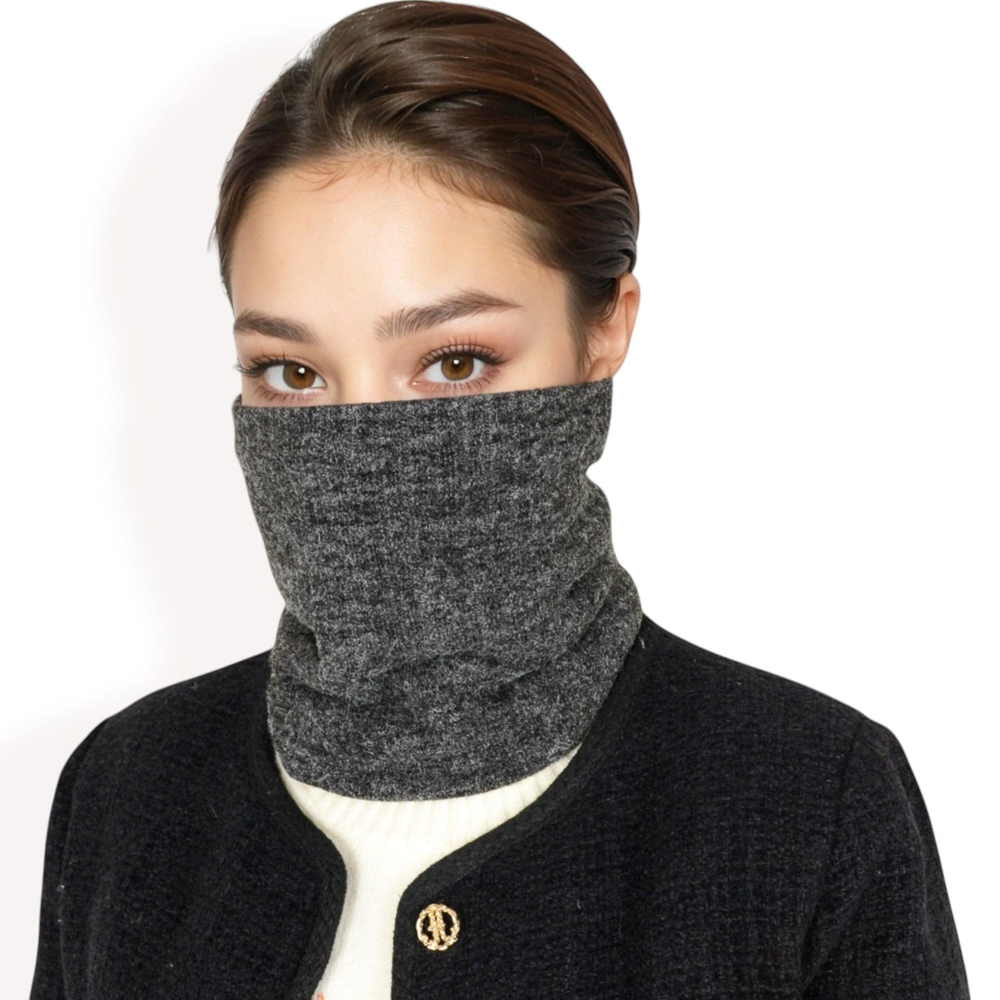 Ribbed Knit Neck Warmer with Fleece Lining for Winter Warmth and Comfort