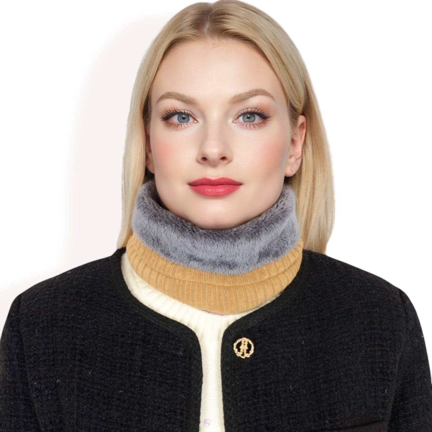 Ribbed Knit Neck Warmer with Fleece Lining for Winter Warmth and Comfort