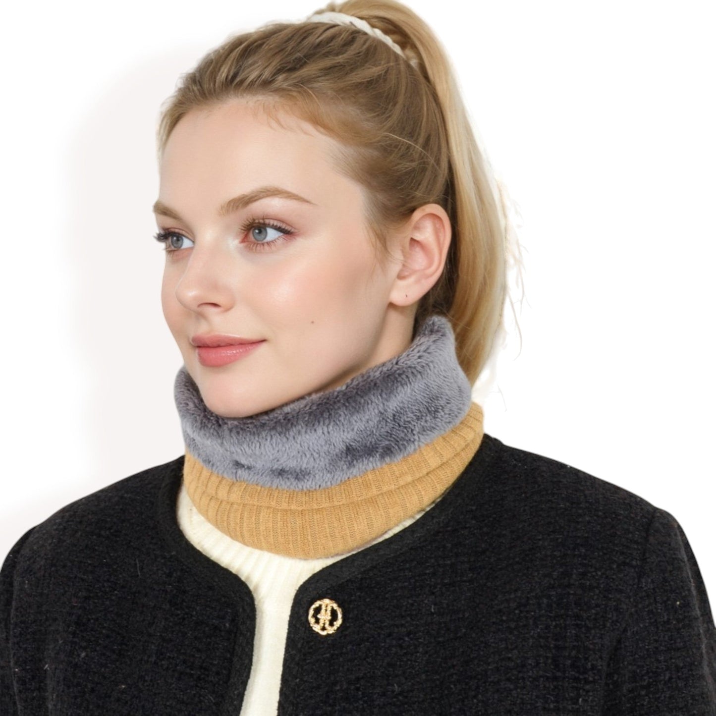 Ribbed Knit Neck Warmer with Fleece Lining for Winter Warmth and Comfort