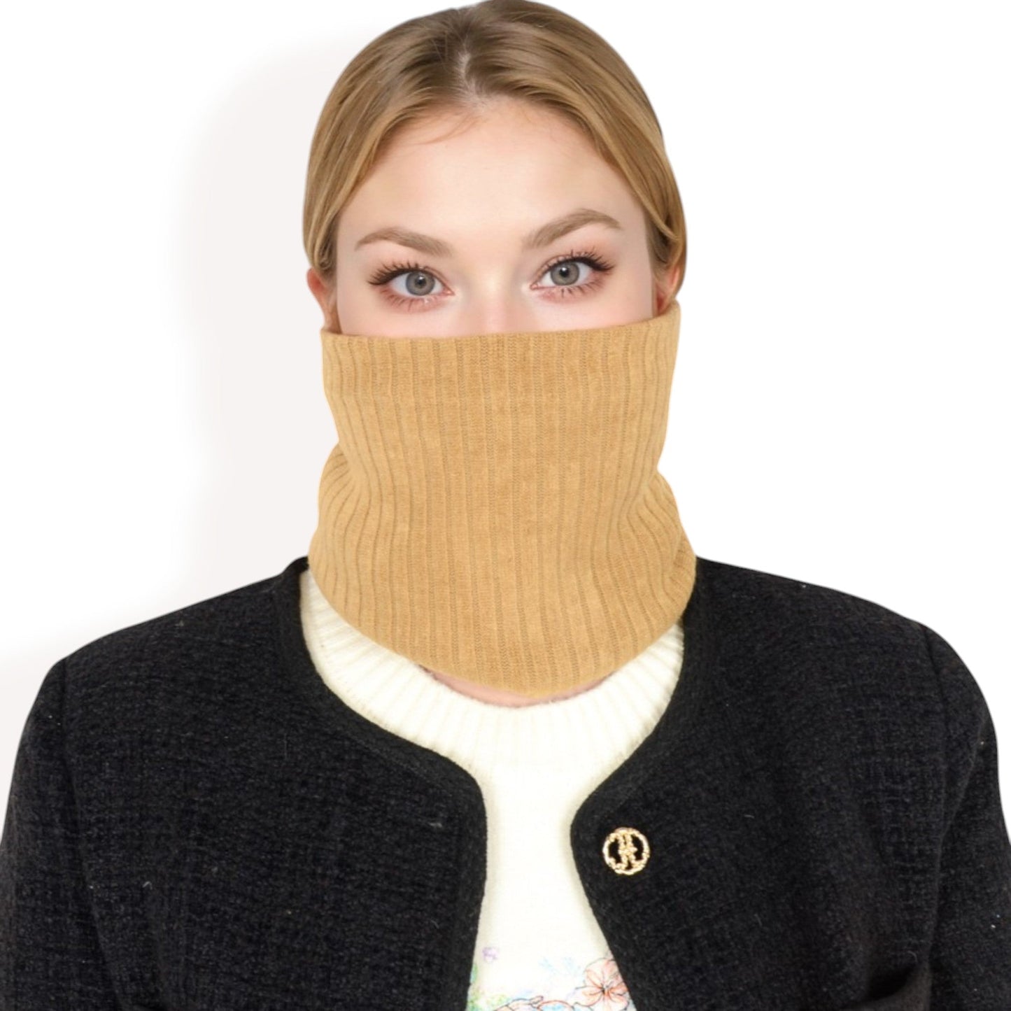 Ribbed Knit Neck Warmer with Fleece Lining for Winter Warmth and Comfort