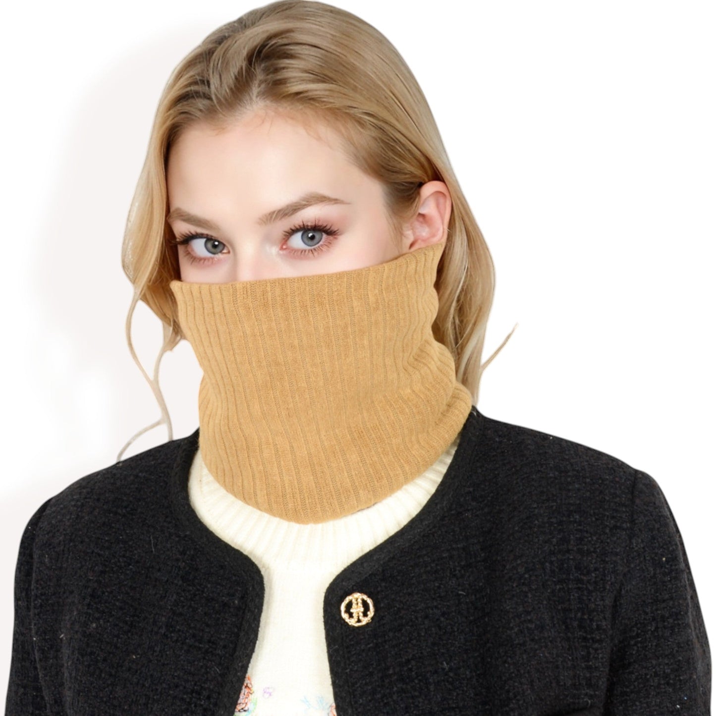 Ribbed Knit Neck Warmer with Fleece Lining for Winter Warmth and Comfort