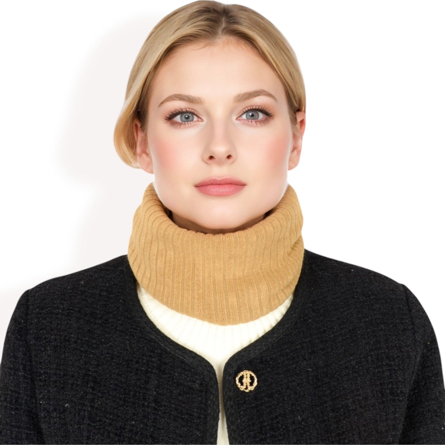 Ribbed Knit Neck Warmer with Fleece Lining for Winter Warmth and Comfort