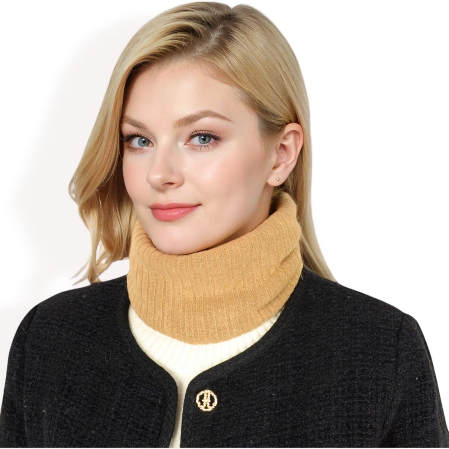 Ribbed Knit Neck Warmer with Fleece Lining for Winter Warmth and Comfort