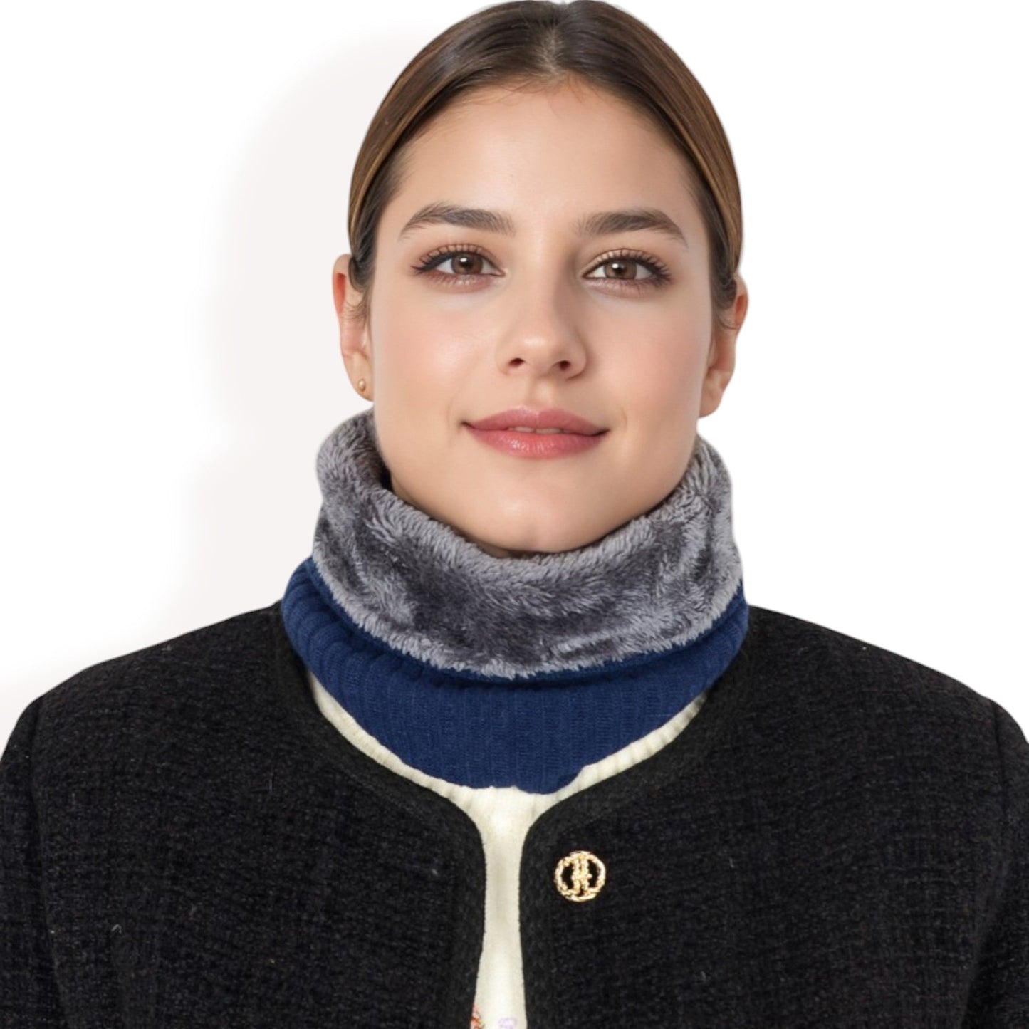 Ribbed Knit Neck Warmer with Fleece Lining for Winter Warmth and Comfort