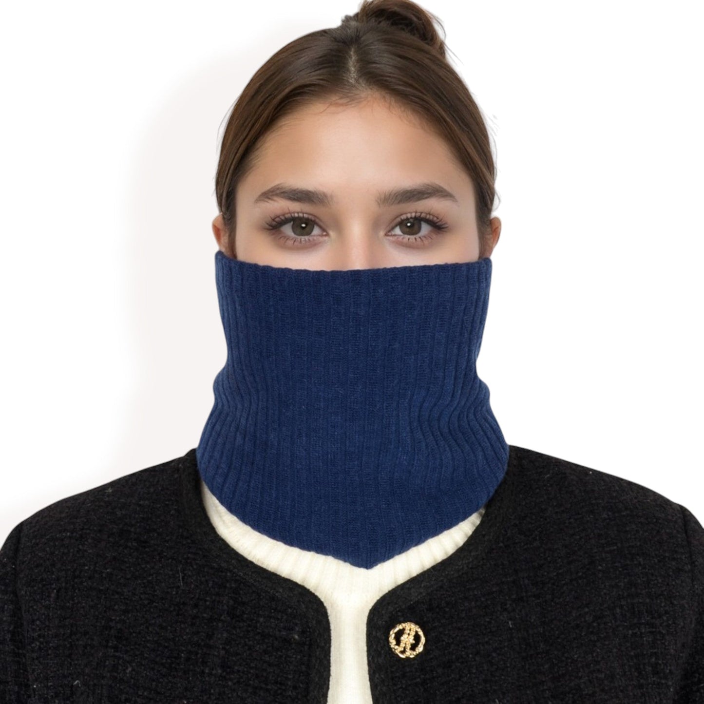 Ribbed Knit Neck Warmer with Fleece Lining for Winter Warmth and Comfort