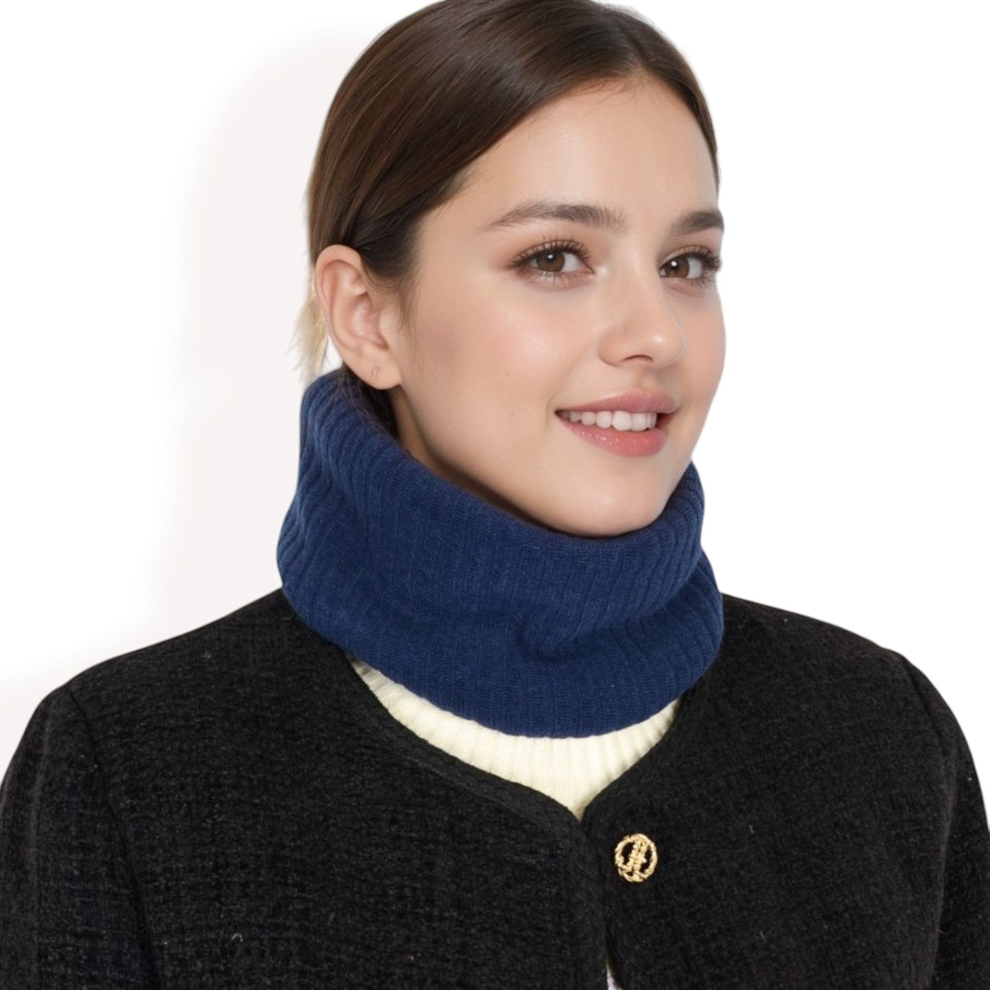 Ribbed Knit Neck Warmer with Fleece Lining for Winter Warmth and Comfort