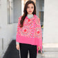 Floral Mandala Embroidered Scarf with Fringed Edges and Lightweight Fabric