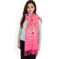 Floral Mandala Embroidered Scarf with Fringed Edges and Lightweight Fabric