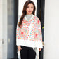 Floral Mandala Embroidered Scarf with Fringed Edges and Lightweight Fabric