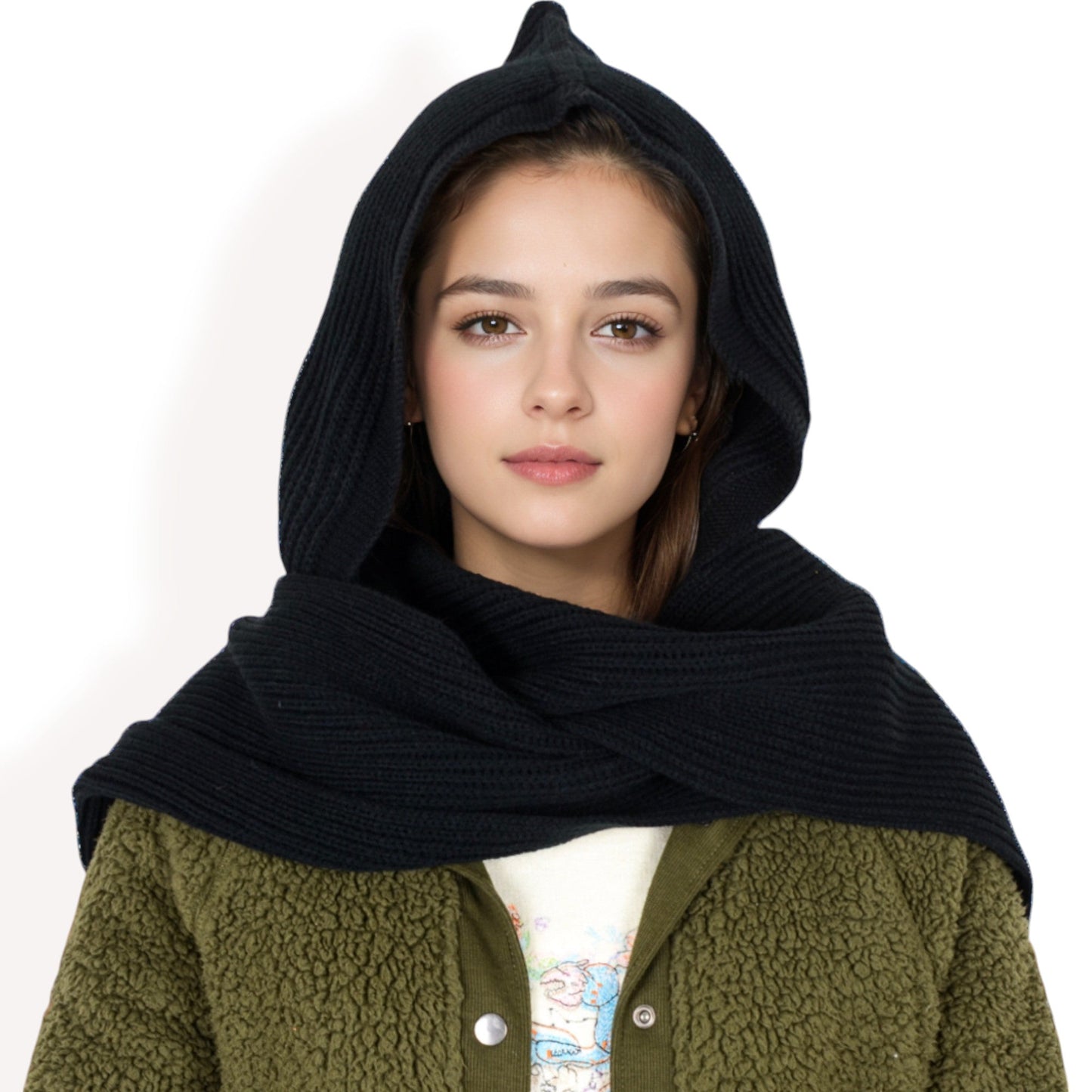 Knitted Hooded Scarf with Versatile Design and Warm Ribbed Texture for Stylish Comfort and Winter Protection