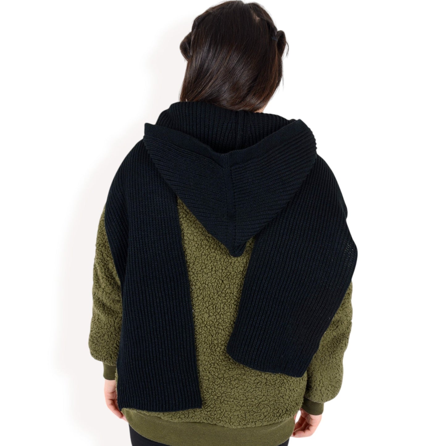 Knitted Hooded Scarf with Versatile Design and Warm Ribbed Texture for Stylish Comfort and Winter Protection