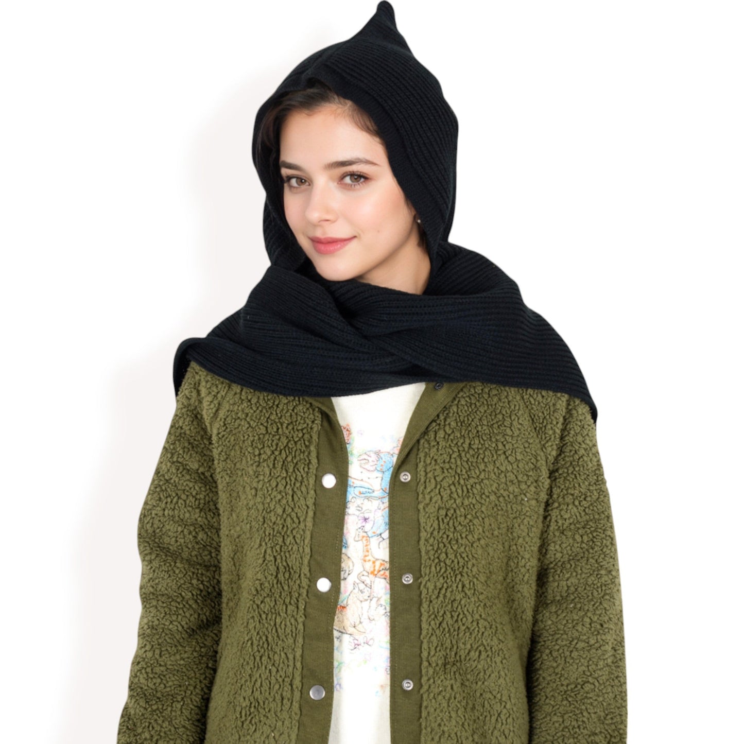 Knitted Hooded Scarf with Versatile Design and Warm Ribbed Texture for Stylish Comfort and Winter Protection