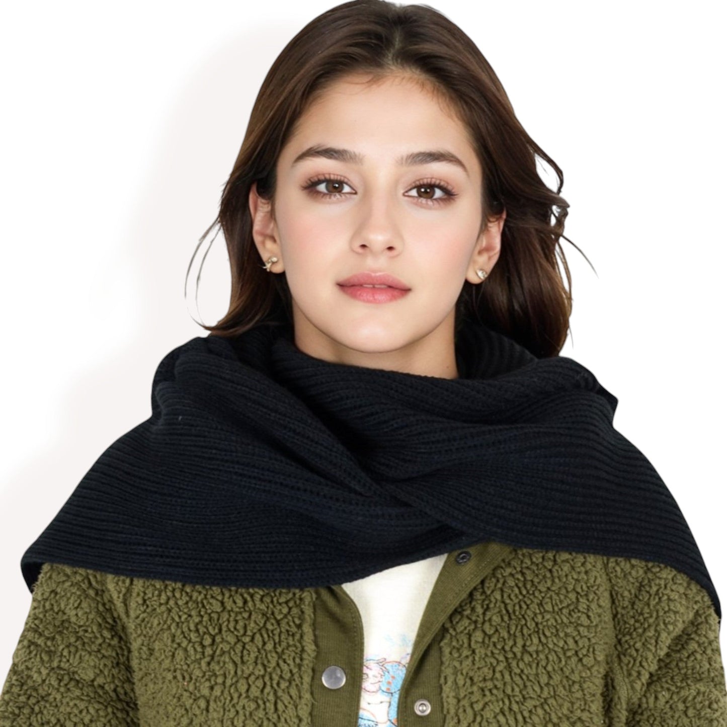 Knitted Hooded Scarf with Versatile Design and Warm Ribbed Texture for Stylish Comfort and Winter Protection