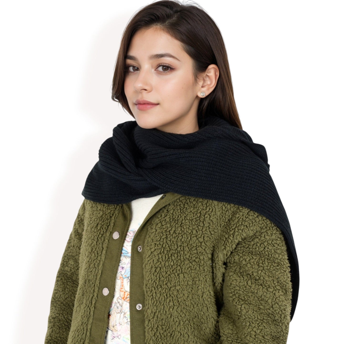 Knitted Hooded Scarf with Versatile Design and Warm Ribbed Texture for Stylish Comfort and Winter Protection