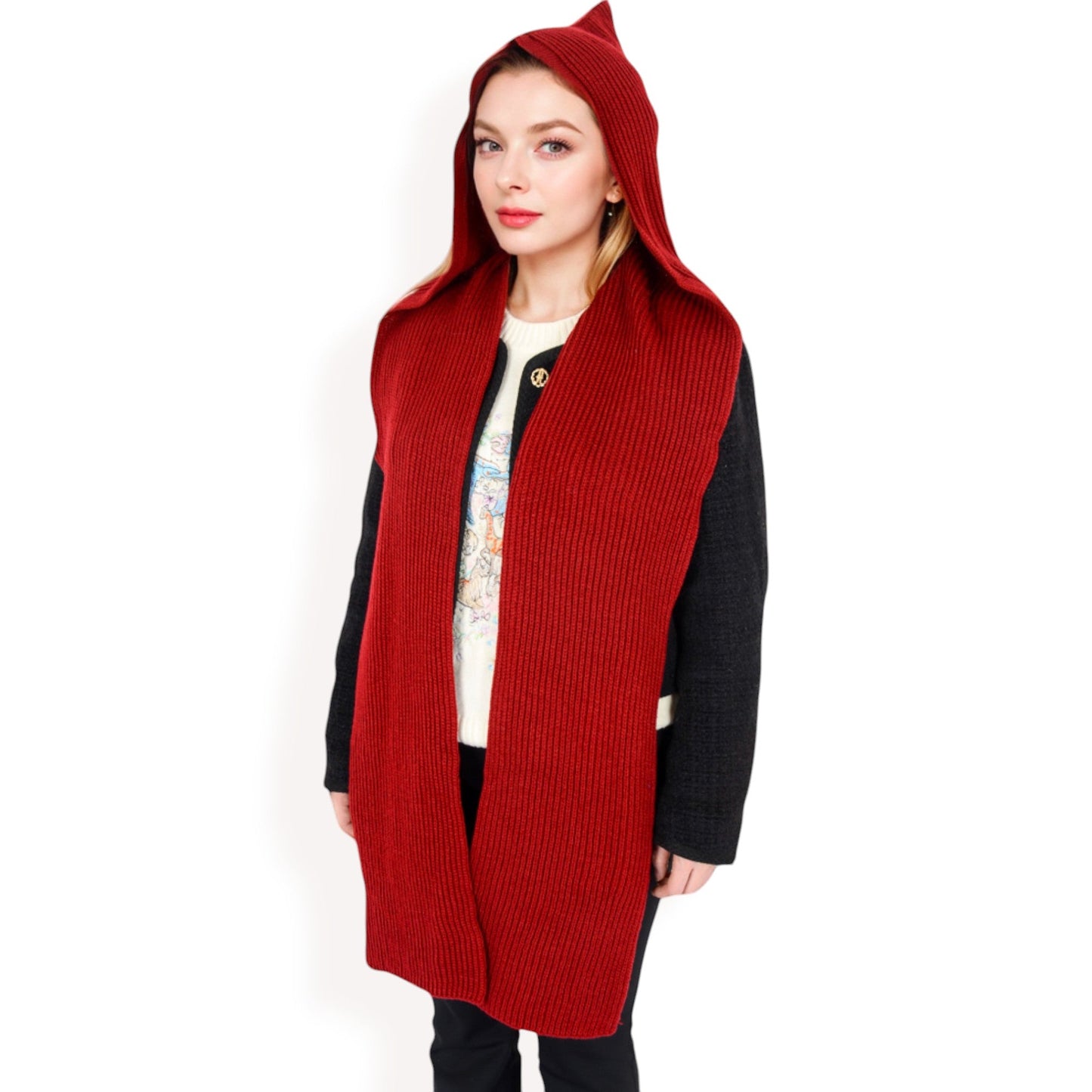 Knitted Hooded Scarf with Versatile Design and Warm Ribbed Texture for Stylish Comfort and Winter Protection