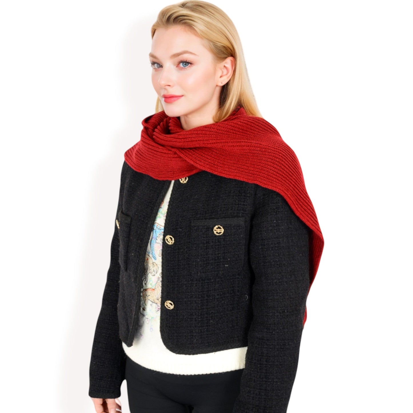 Knitted Hooded Scarf with Versatile Design and Warm Ribbed Texture for Stylish Comfort and Winter Protection