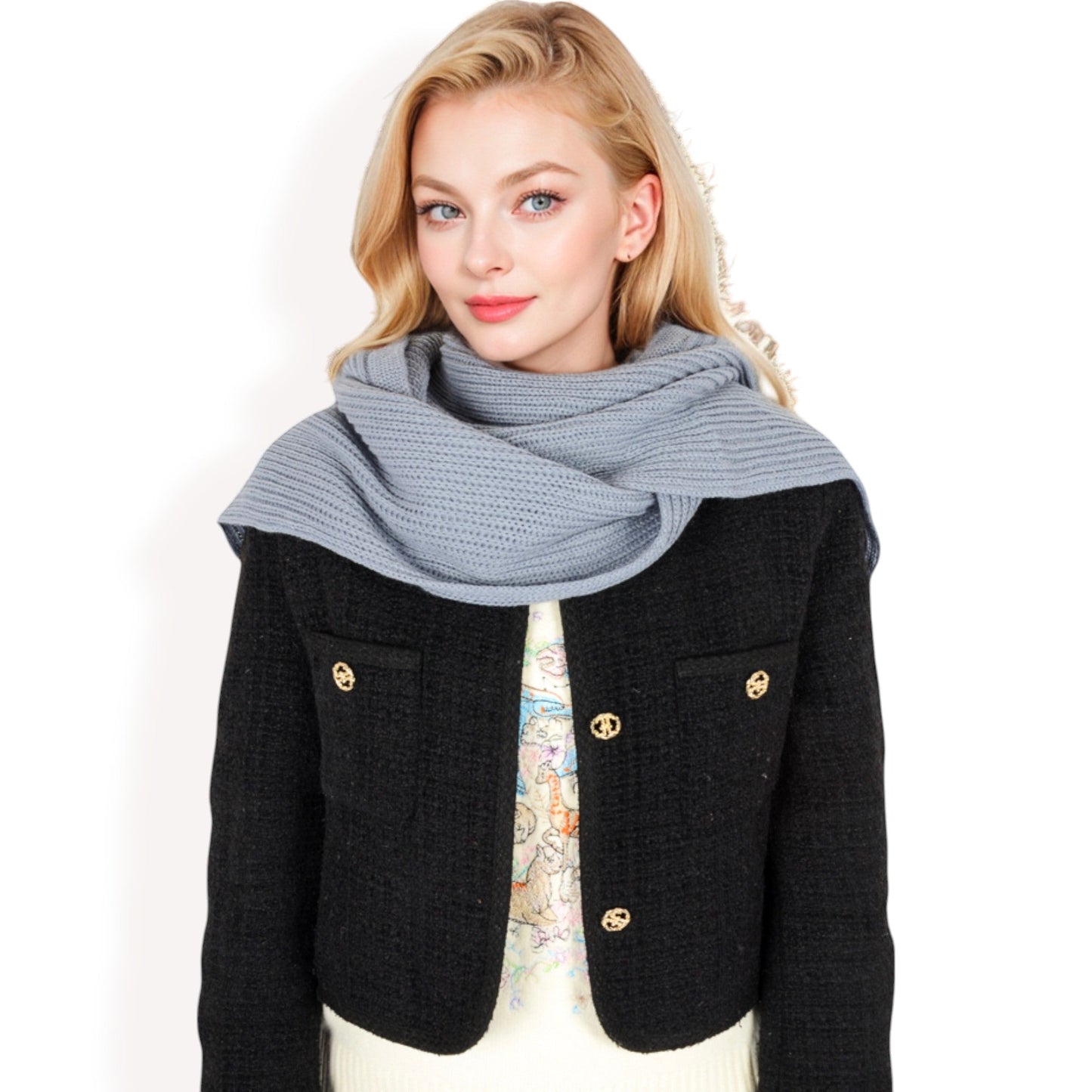 Knitted Hooded Scarf with Versatile Design and Warm Ribbed Texture for Stylish Comfort and Winter Protection