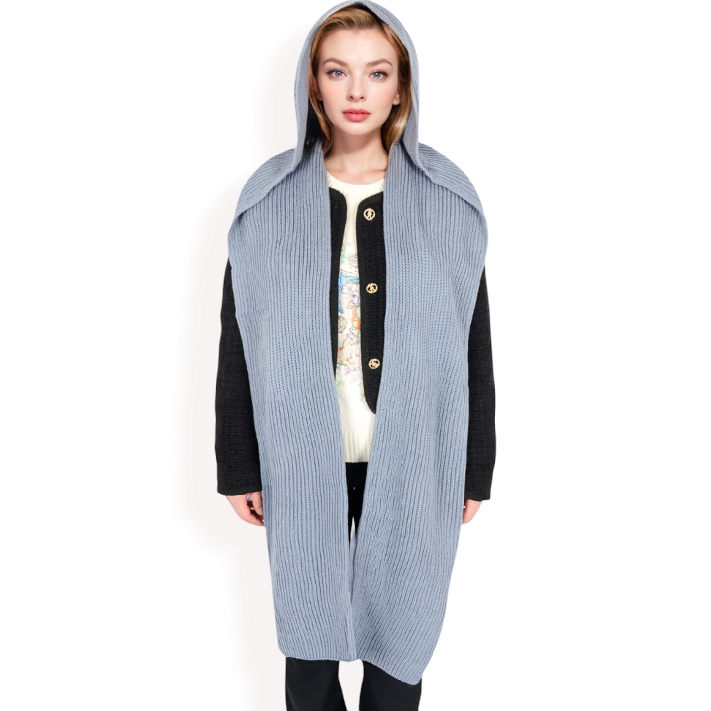 Knitted Hooded Scarf with Versatile Design and Warm Ribbed Texture for Stylish Comfort and Winter Protection