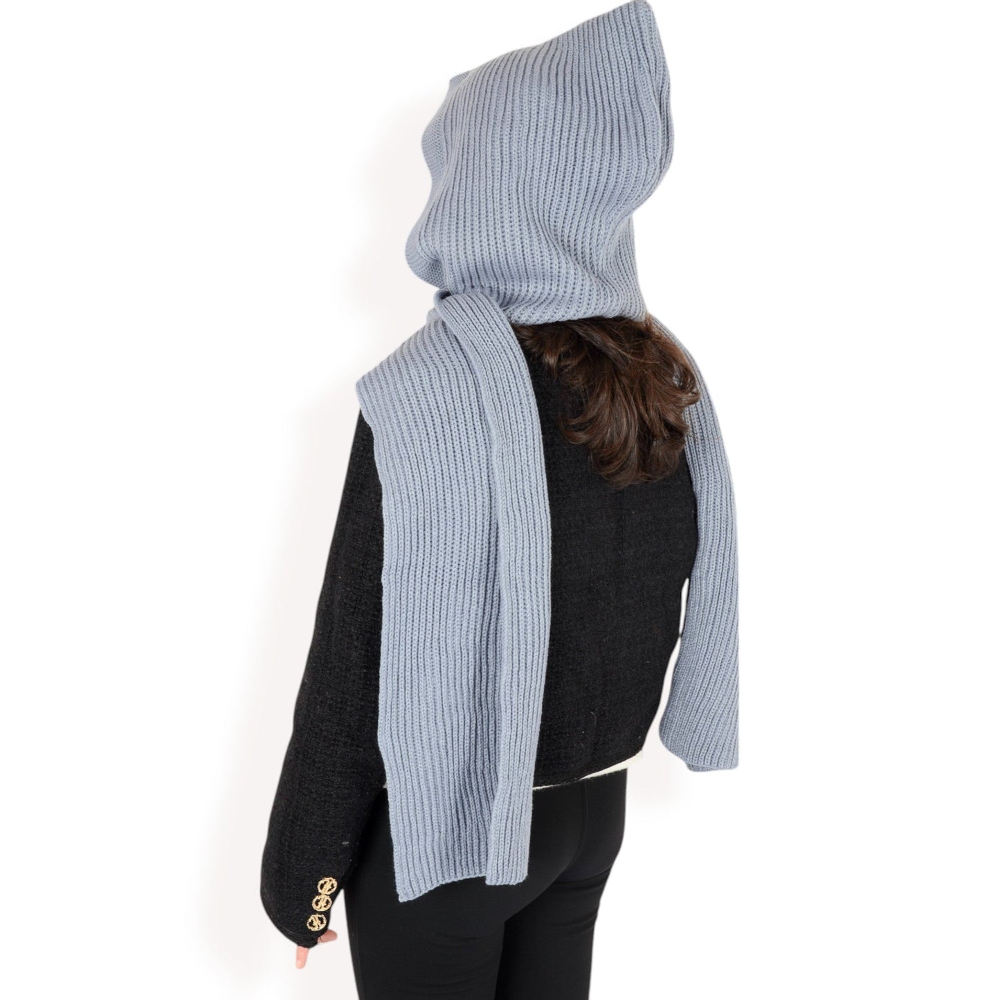 Knitted Hooded Scarf with Versatile Design and Warm Ribbed Texture for Stylish Comfort and Winter Protection