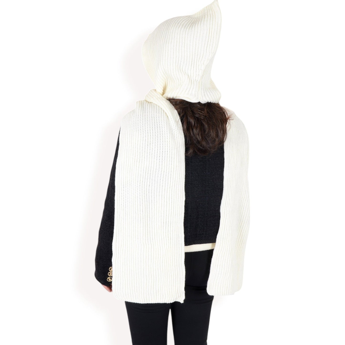 Knitted Hooded Scarf with Versatile Design and Warm Ribbed Texture for Stylish Comfort and Winter Protection