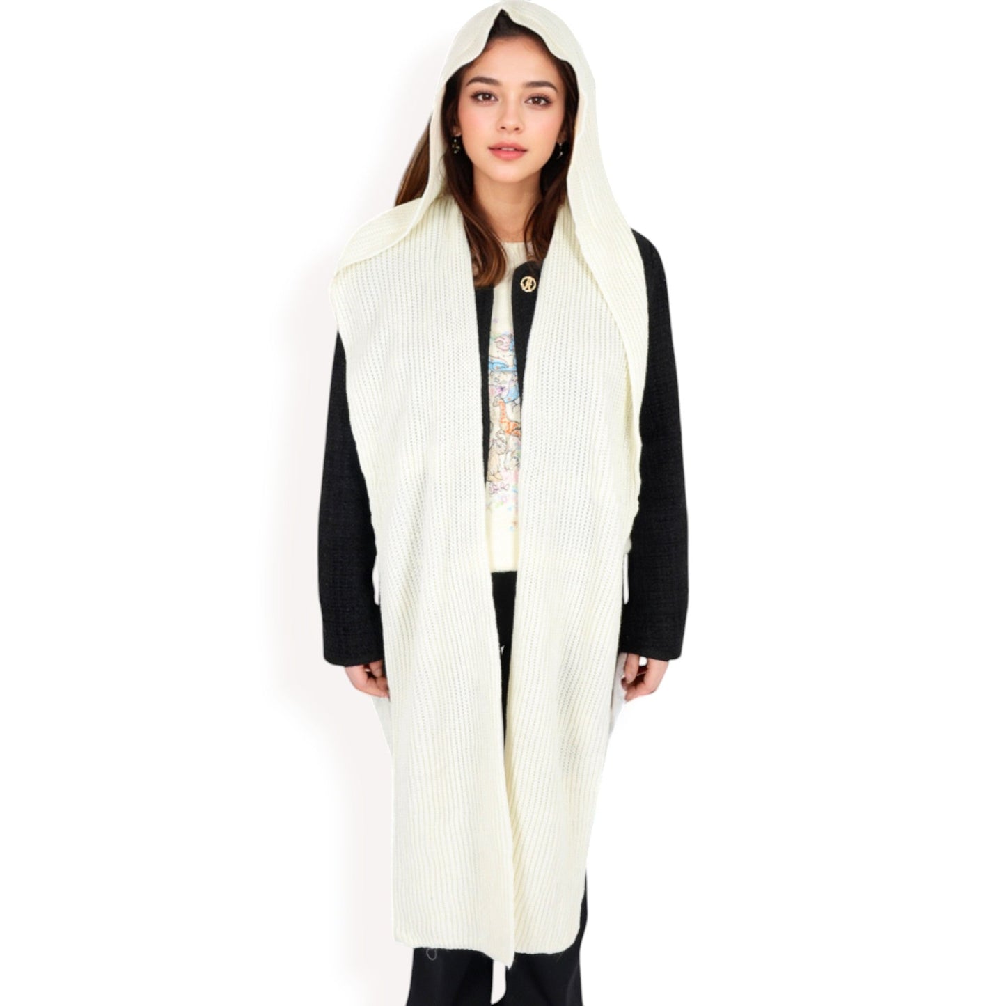 Knitted Hooded Scarf with Versatile Design and Warm Ribbed Texture for Stylish Comfort and Winter Protection