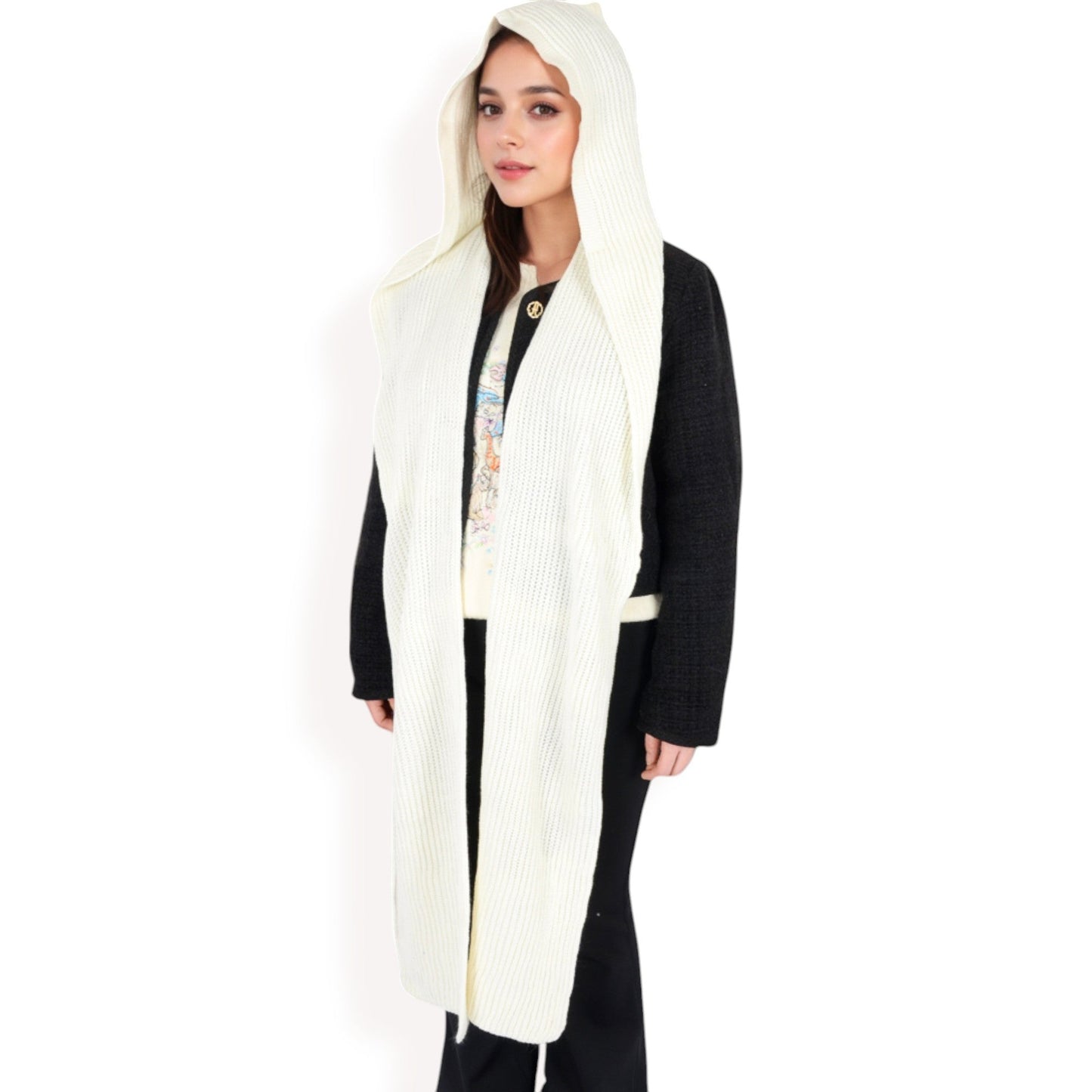 Knitted Hooded Scarf with Versatile Design and Warm Ribbed Texture for Stylish Comfort and Winter Protection