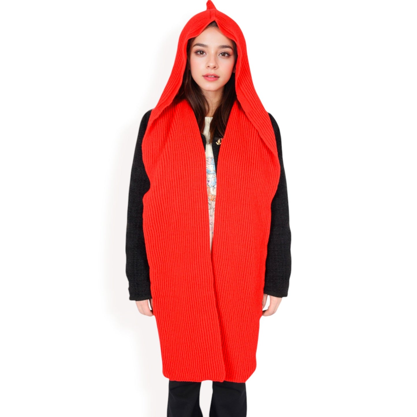 Knitted Hooded Scarf with Versatile Design and Warm Ribbed Texture for Stylish Comfort and Winter Protection