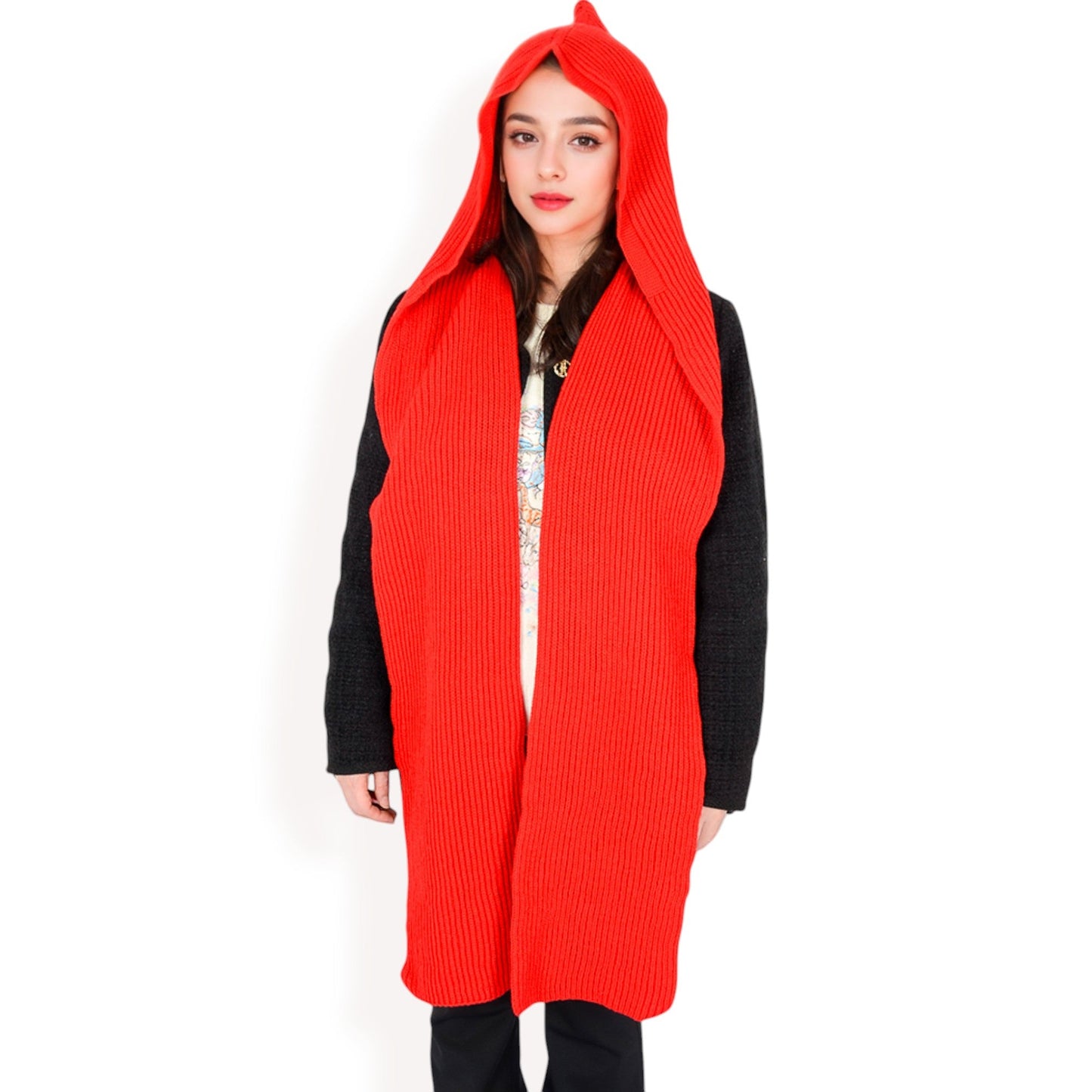 Knitted Hooded Scarf with Versatile Design and Warm Ribbed Texture for Stylish Comfort and Winter Protection