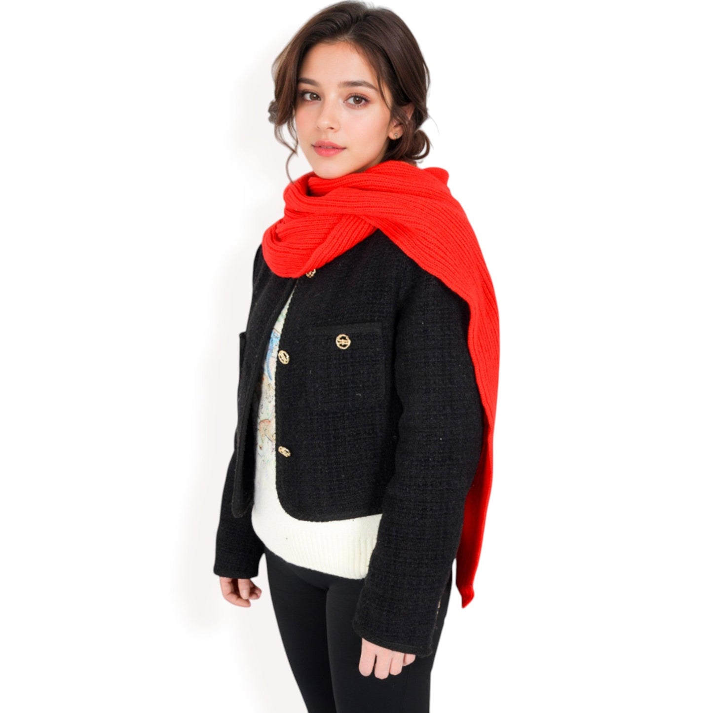 Knitted Hooded Scarf with Versatile Design and Warm Ribbed Texture for Stylish Comfort and Winter Protection