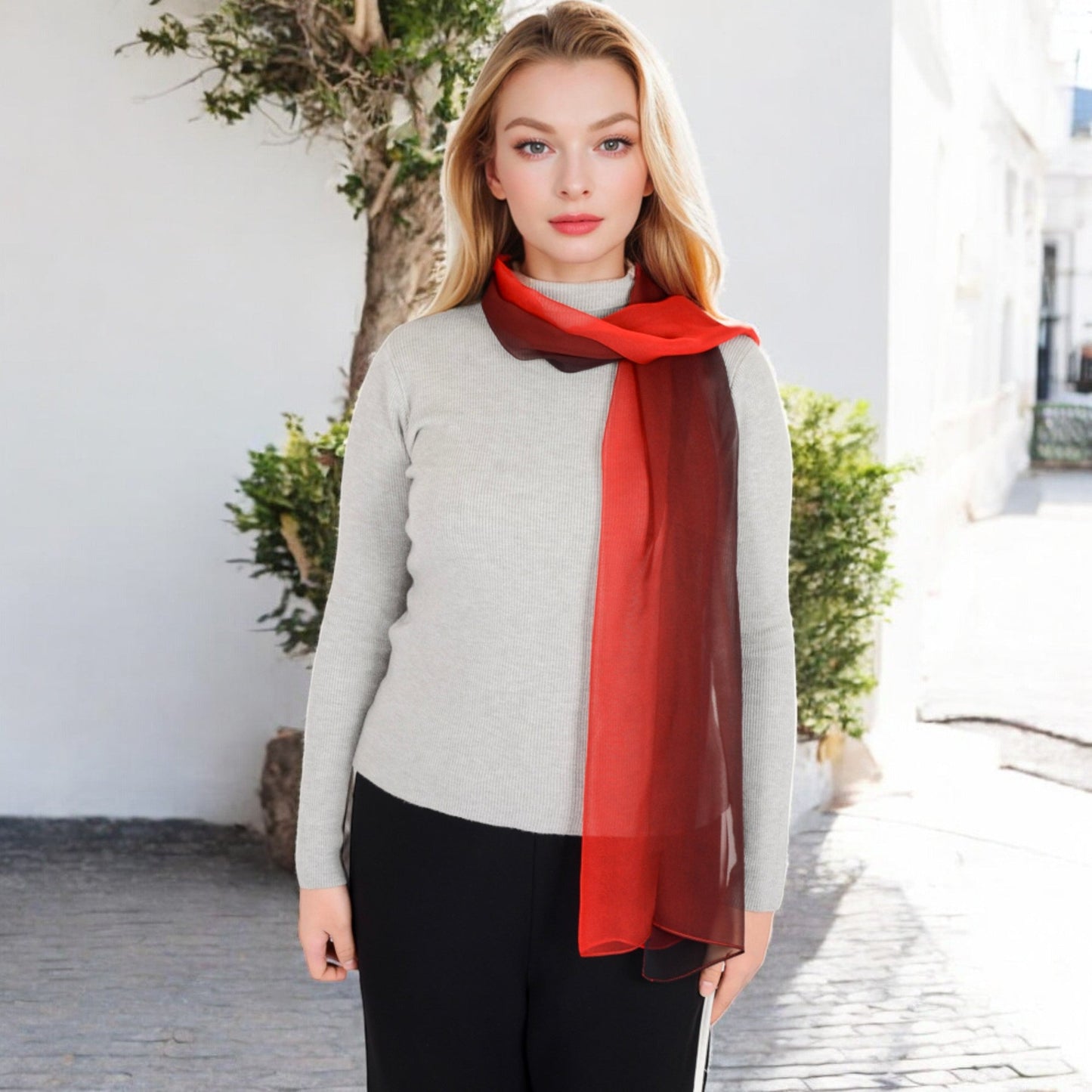 Lightweight Gradient Chiffon Scarves with Flowing Ruffled Edges in Vibrant Multi-Color Designs