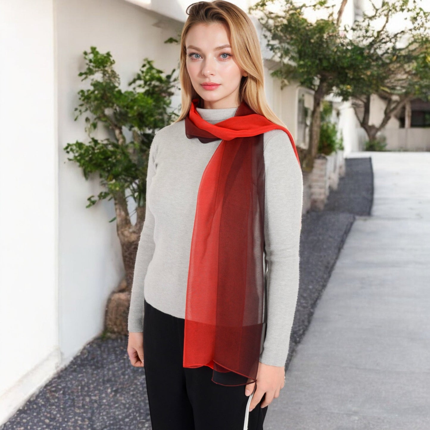 Lightweight Gradient Chiffon Scarves with Flowing Ruffled Edges in Vibrant Multi-Color Designs