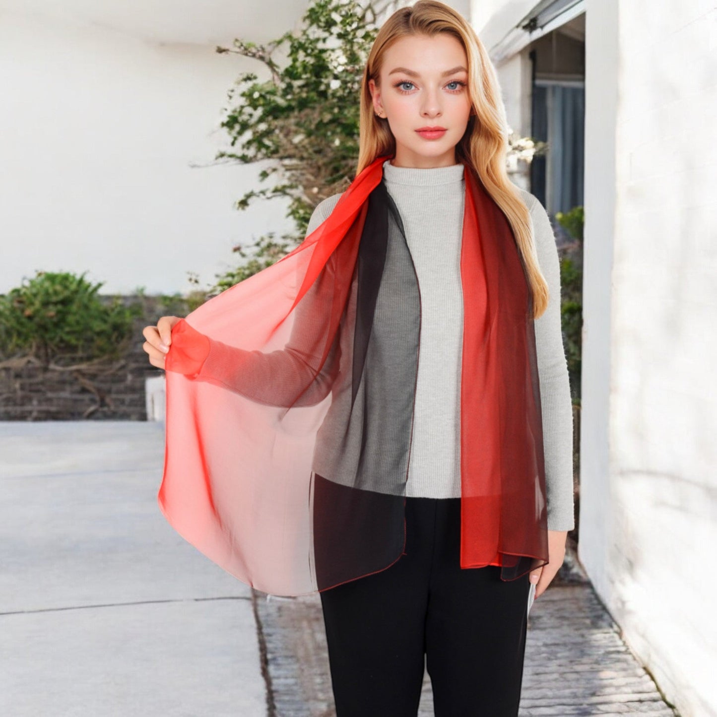 Lightweight Gradient Chiffon Scarves with Flowing Ruffled Edges in Vibrant Multi-Color Designs