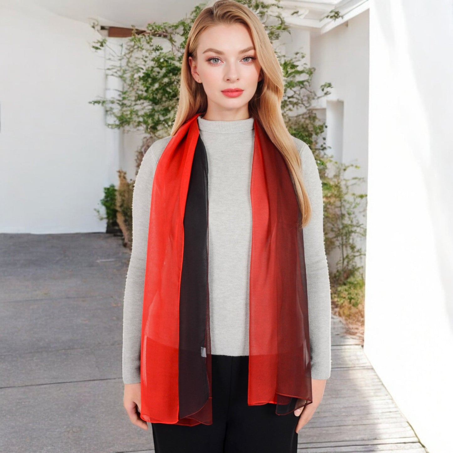 Lightweight Gradient Chiffon Scarves with Flowing Ruffled Edges in Vibrant Multi-Color Designs