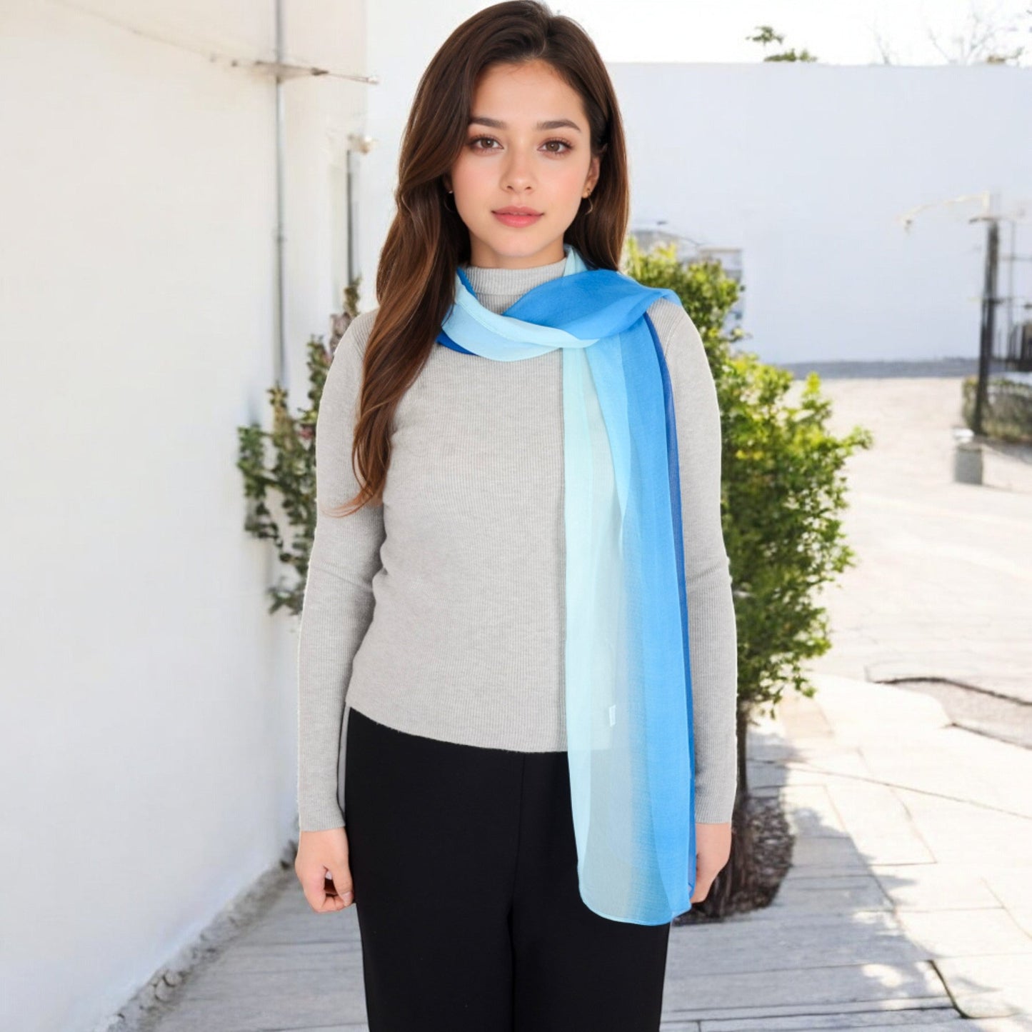 Lightweight Gradient Chiffon Scarves with Flowing Ruffled Edges in Vibrant Multi-Color Designs