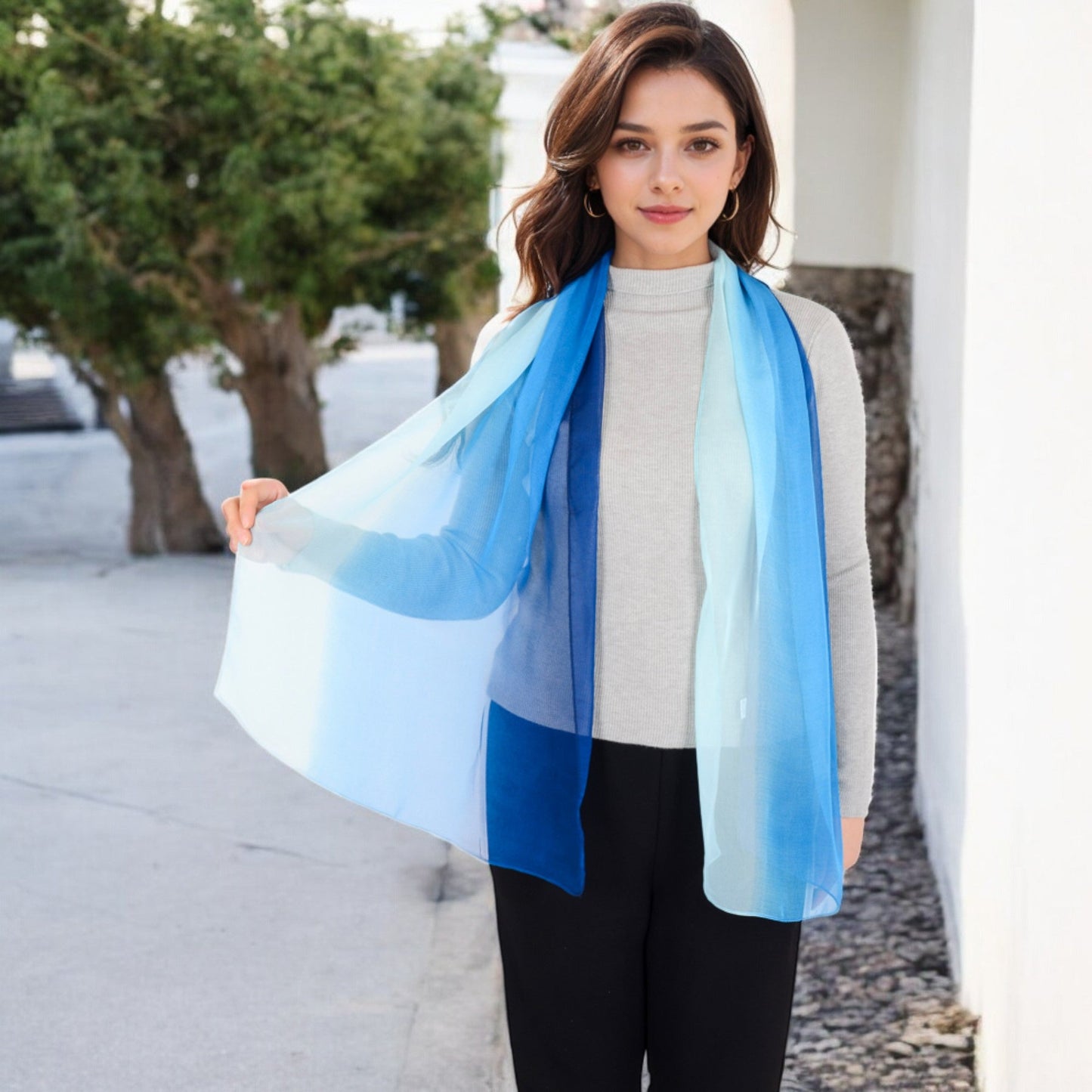 Lightweight Gradient Chiffon Scarves with Flowing Ruffled Edges in Vibrant Multi-Color Designs