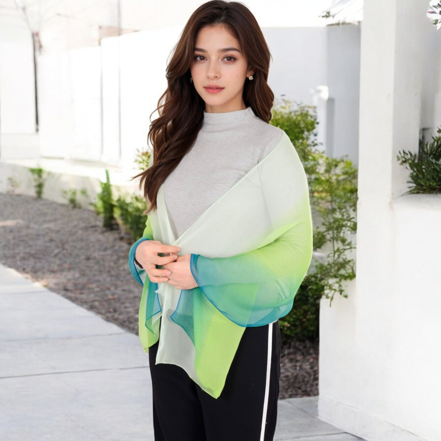 Lightweight Gradient Chiffon Scarves with Flowing Ruffled Edges in Vibrant Multi-Color Designs
