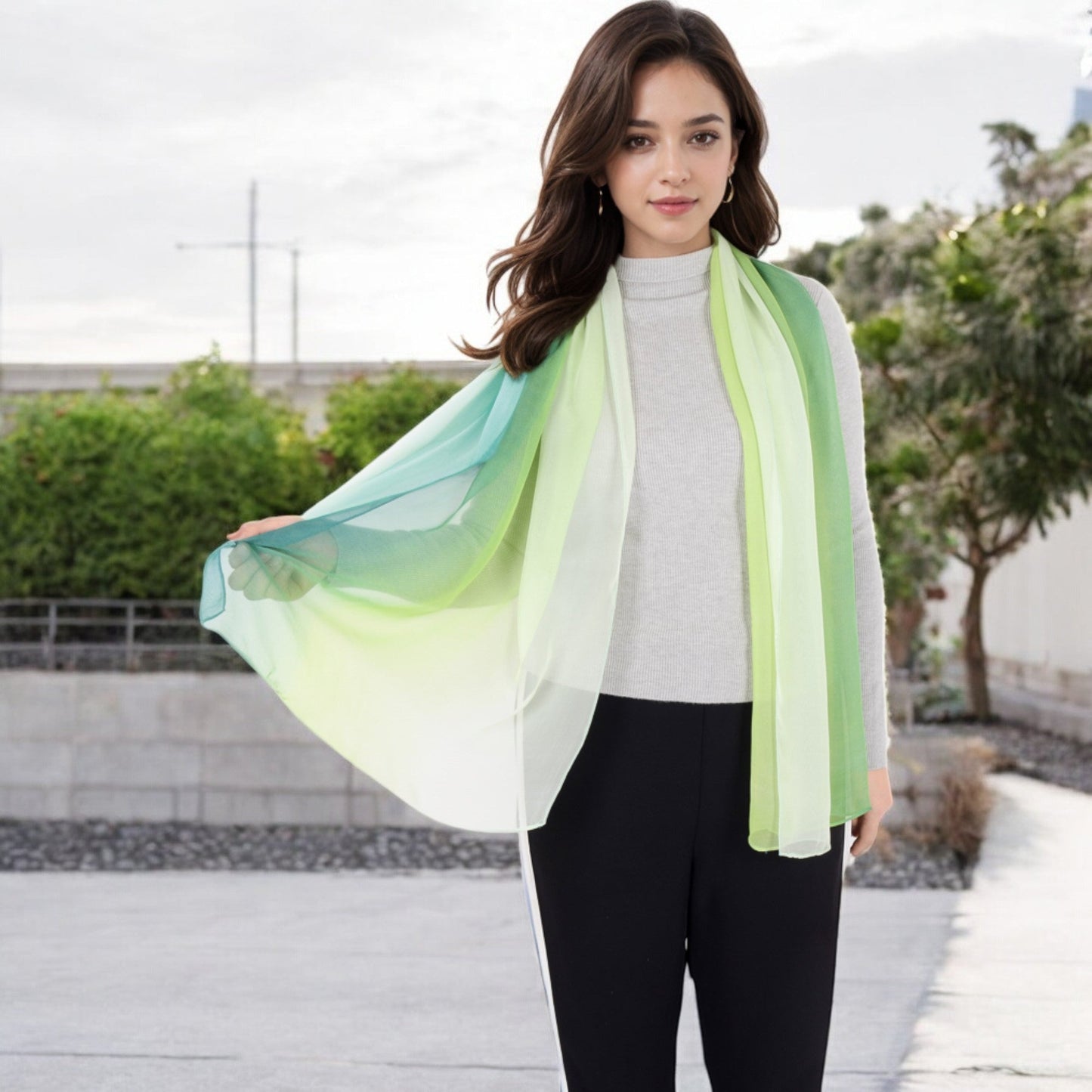 Lightweight Gradient Chiffon Scarves with Flowing Ruffled Edges in Vibrant Multi-Color Designs