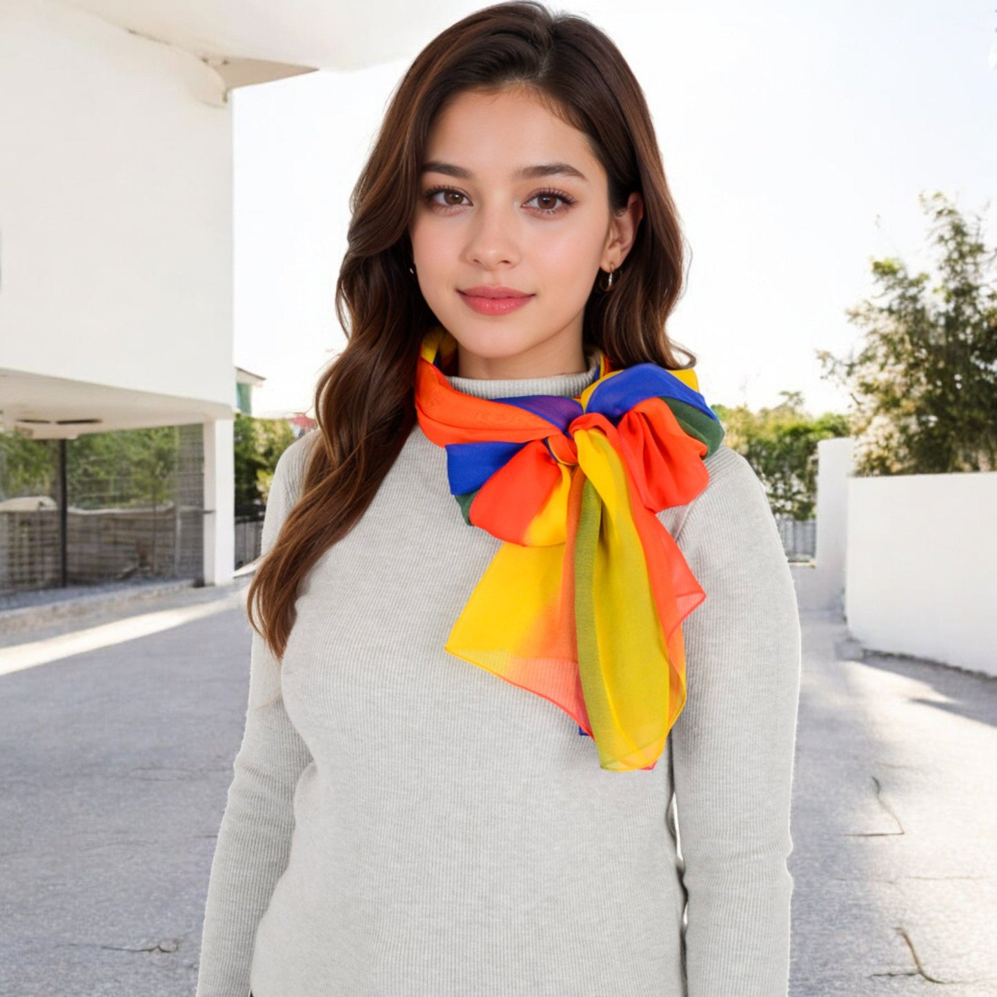 Lightweight Gradient Chiffon Scarves with Flowing Ruffled Edges in Vibrant Multi-Color Designs