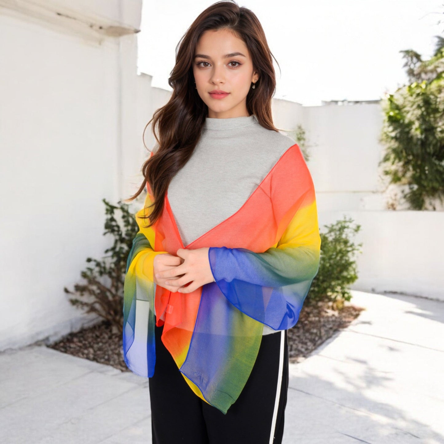 Lightweight Gradient Chiffon Scarves with Flowing Ruffled Edges in Vibrant Multi-Color Designs