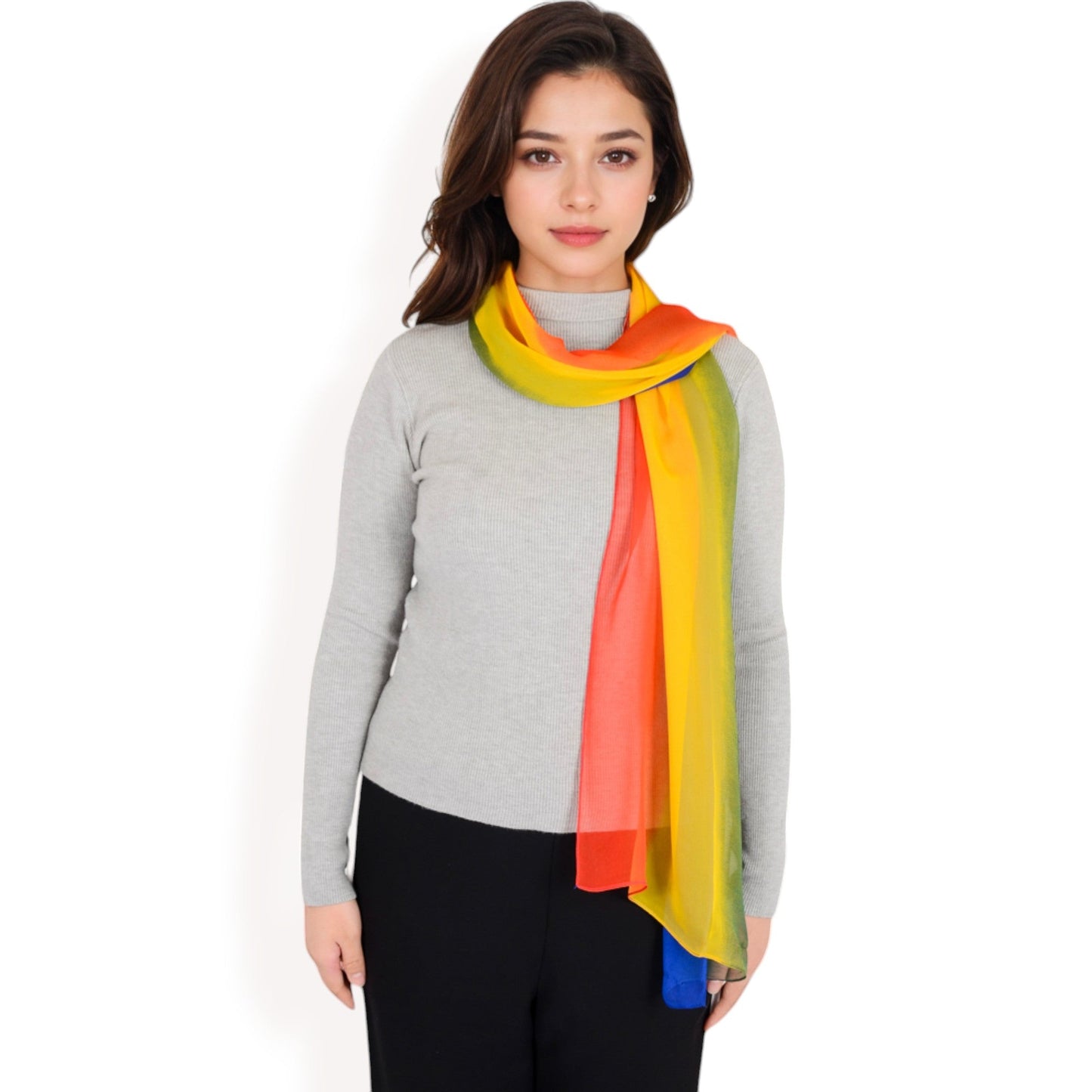 Lightweight Gradient Chiffon Scarves with Flowing Ruffled Edges in Vibrant Multi-Color Designs