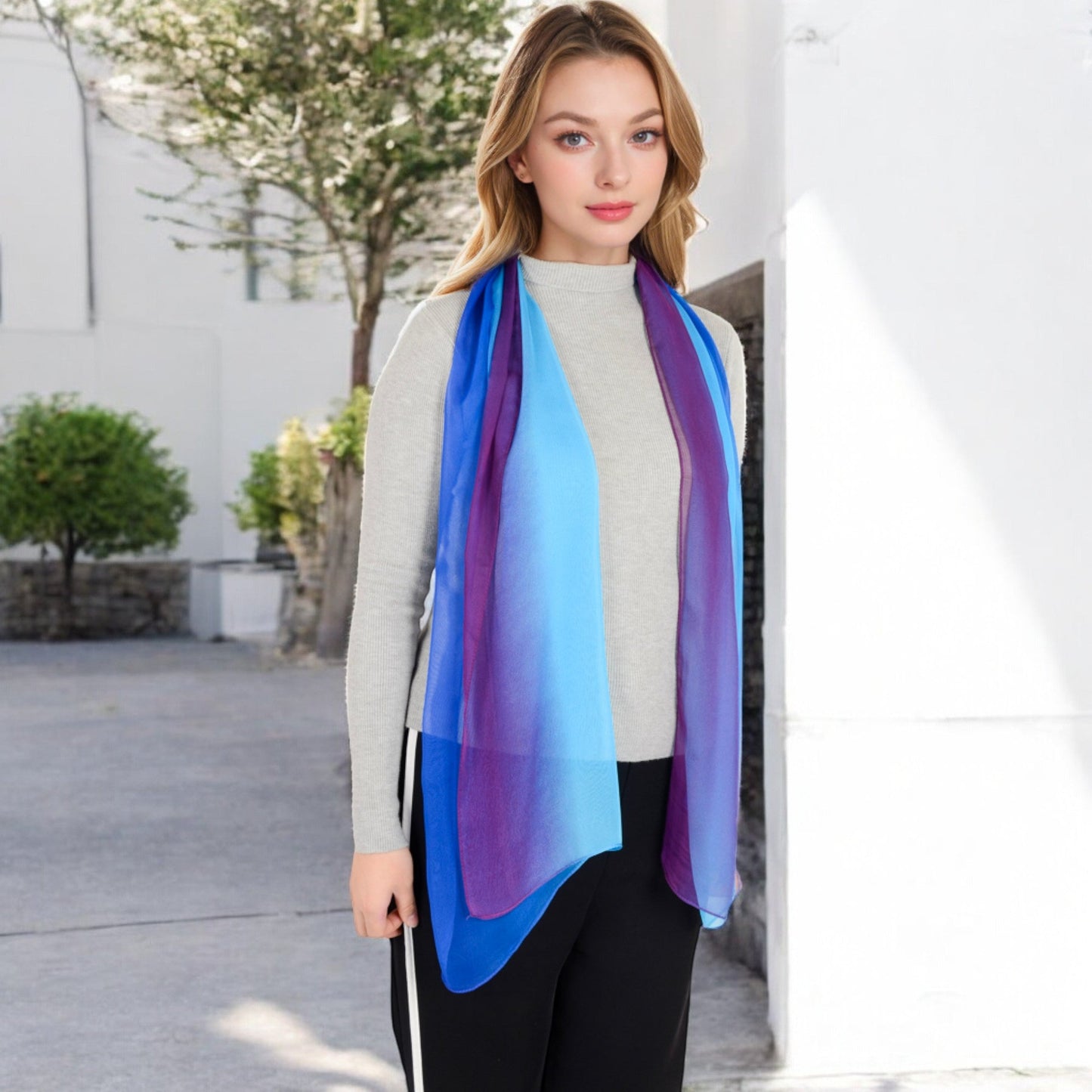 Lightweight Gradient Chiffon Scarves with Flowing Ruffled Edges in Vibrant Multi-Color Designs