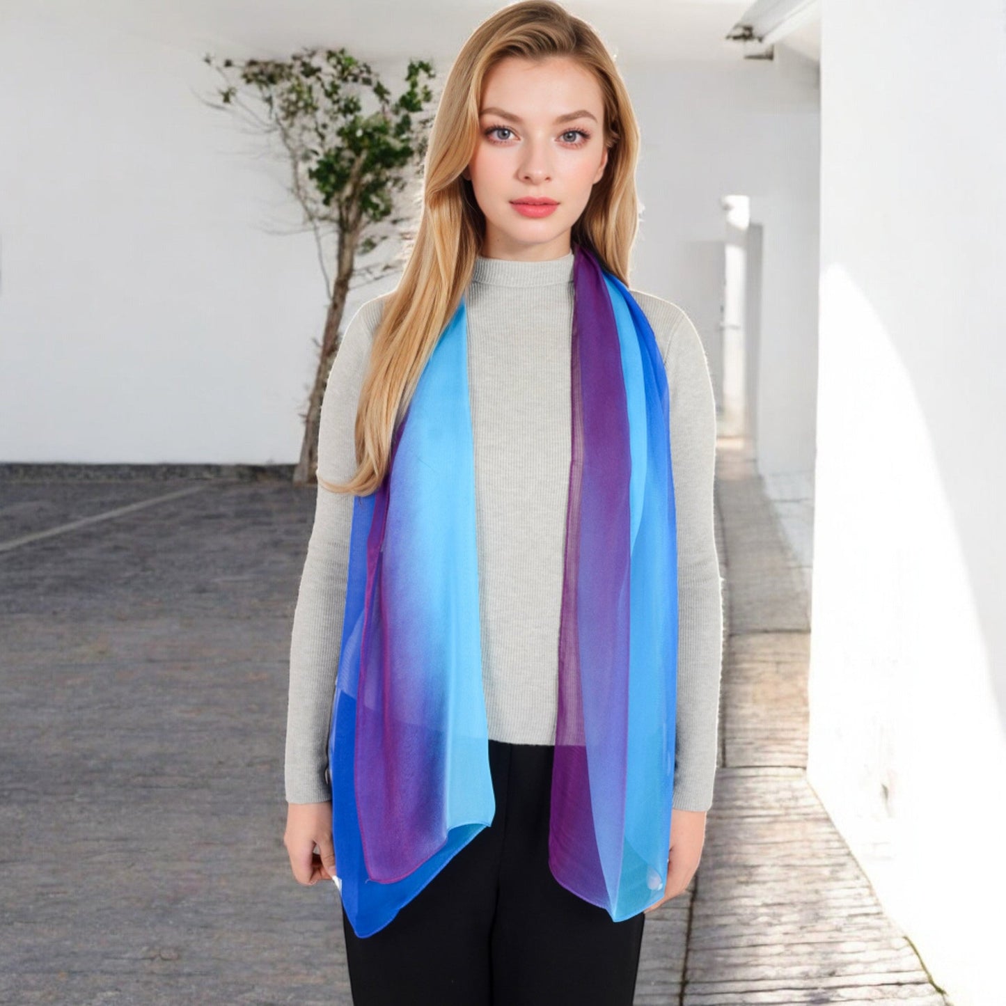 Lightweight Gradient Chiffon Scarves with Flowing Ruffled Edges in Vibrant Multi-Color Designs