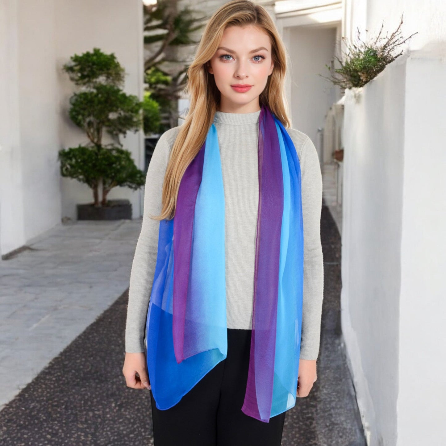 Lightweight Gradient Chiffon Scarves with Flowing Ruffled Edges in Vibrant Multi-Color Designs