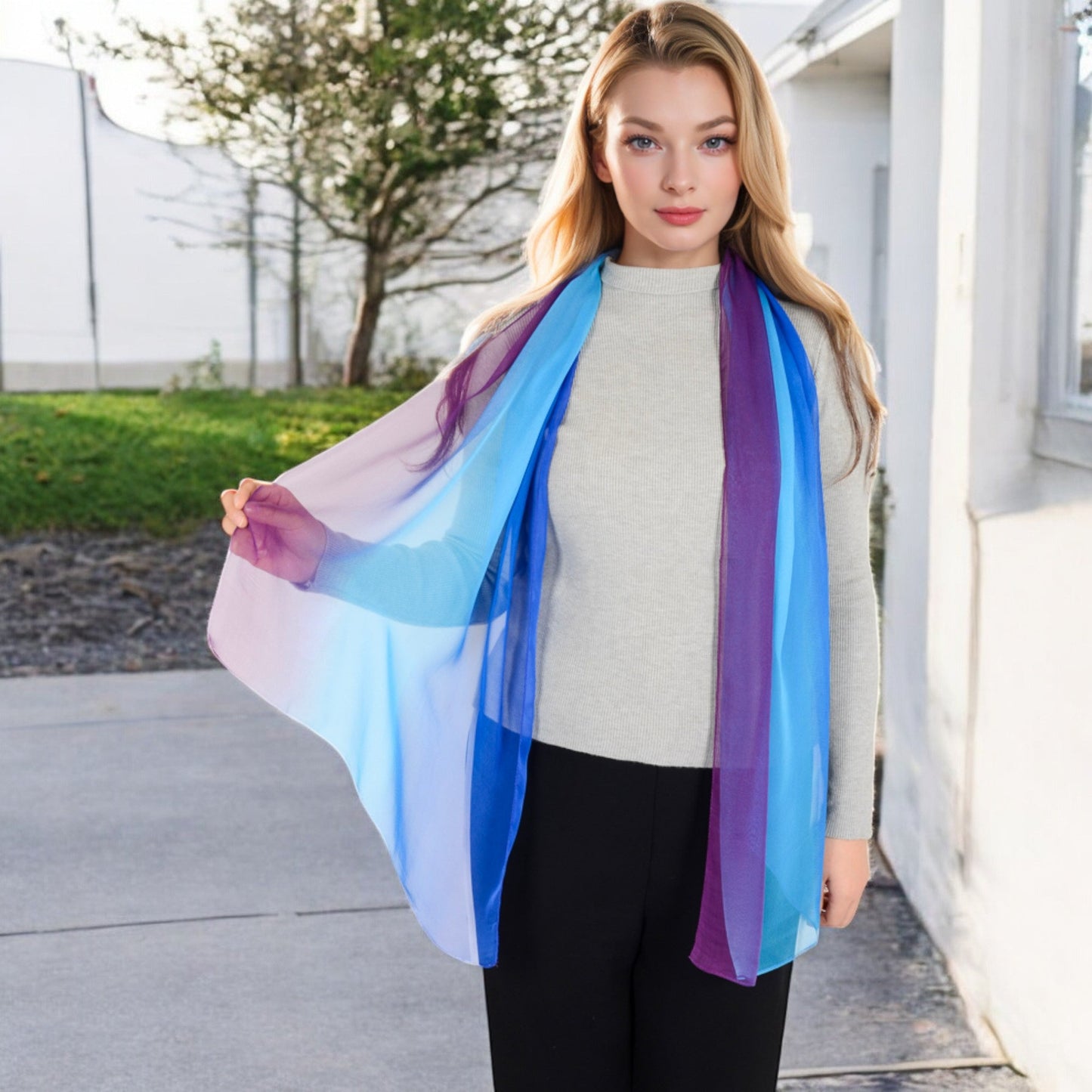 Lightweight Gradient Chiffon Scarves with Flowing Ruffled Edges in Vibrant Multi-Color Designs