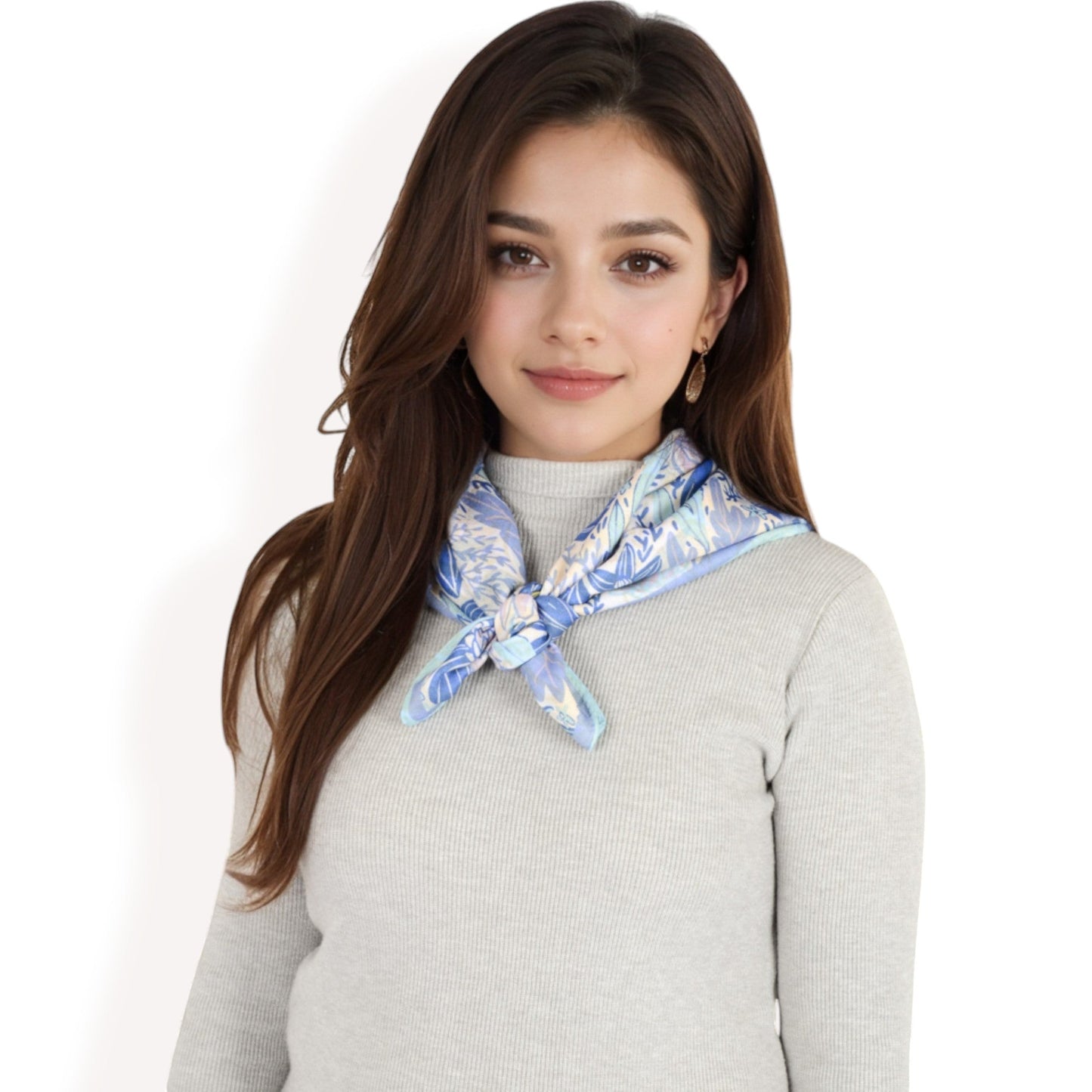 Floral Printed Satin Square Scarves with Elegant Patterns and Contrast Borders for Chic and Versatile Styling