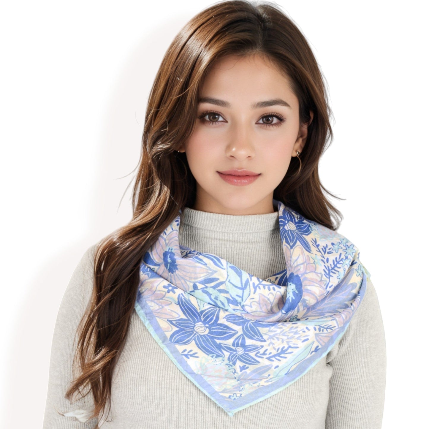 Floral Printed Satin Square Scarves with Elegant Patterns and Contrast Borders for Chic and Versatile Styling