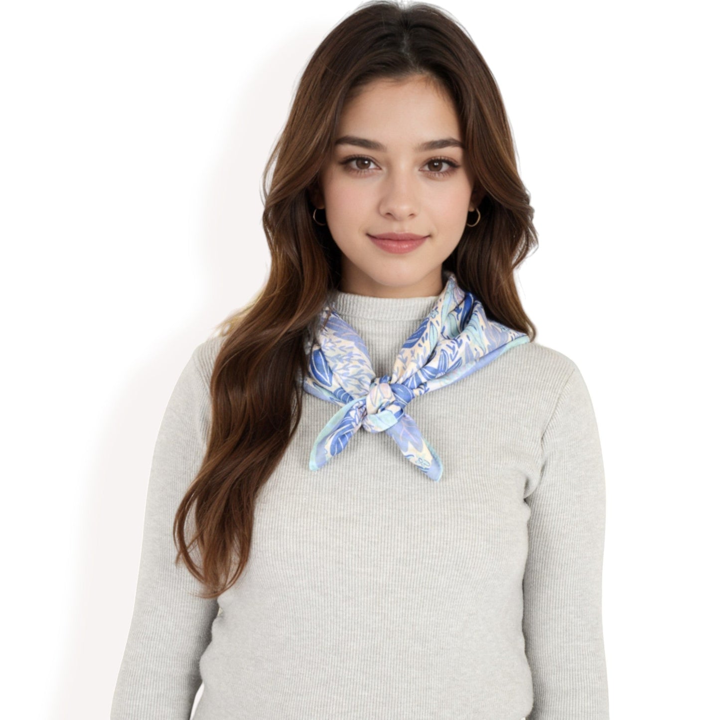Floral Printed Satin Square Scarves with Elegant Patterns and Contrast Borders for Chic and Versatile Styling