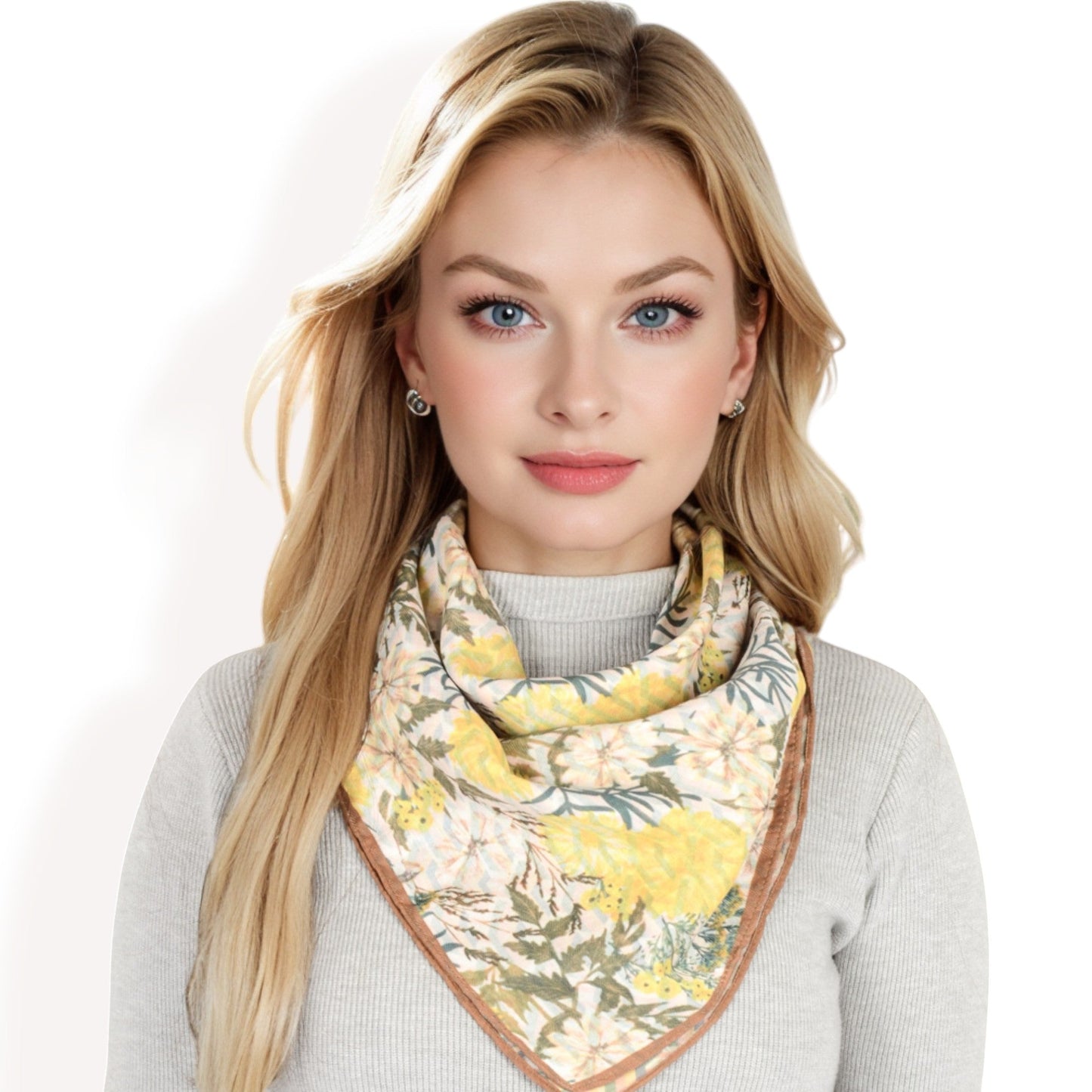 Floral Printed Satin Square Scarves with Elegant Patterns and Contrast Borders for Chic and Versatile Styling